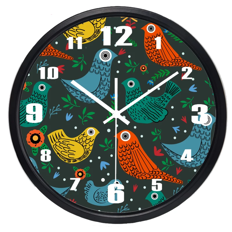 Окрашенные птицы яркие настенные часы популярные не тикают много цветов