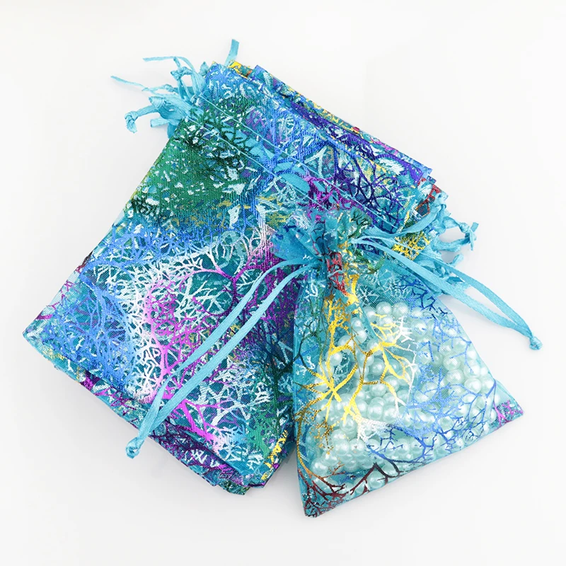 9x12 см Коралловая органза сумки для ювелирных изделий рождественский подарок