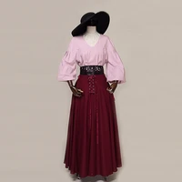 summer womens skirt cotton flax high waist bandage retro gothic costume female long swing skirts