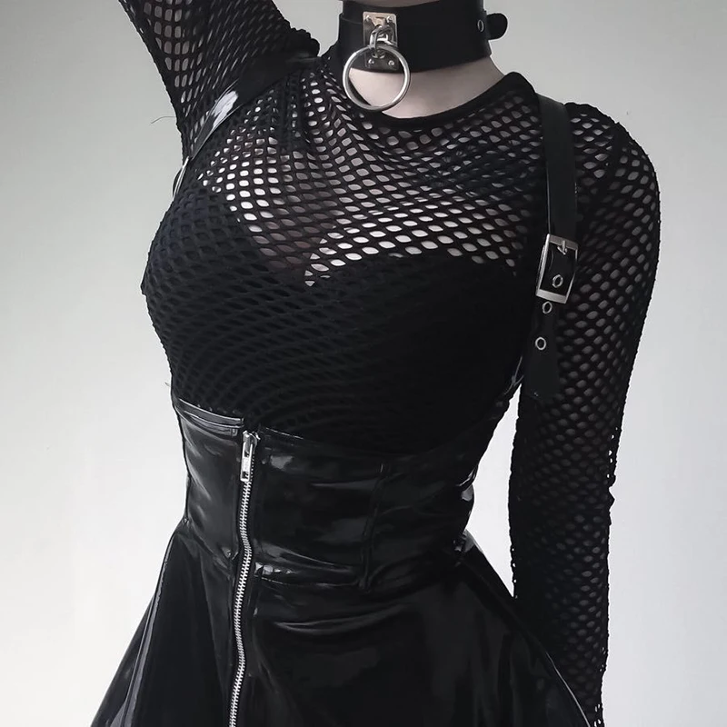 Женская кожаная плиссированная юбка Goth Dark винтажная на молнии с высокой талией