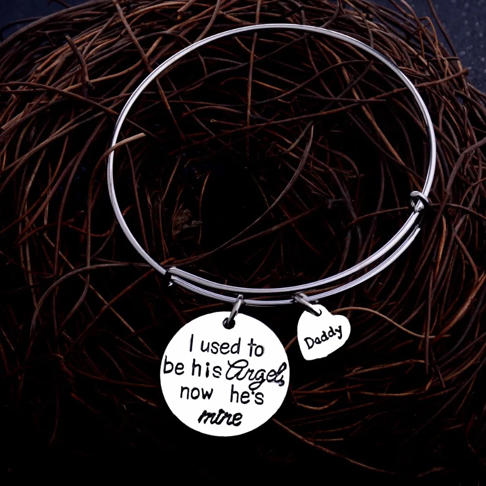 Dad Daddy Bangle Gifts I Used To Be His Angel Now He's Mine Charm Bracelet Family Papa Bangles Fathers Day Jewelry Presents | Украшения