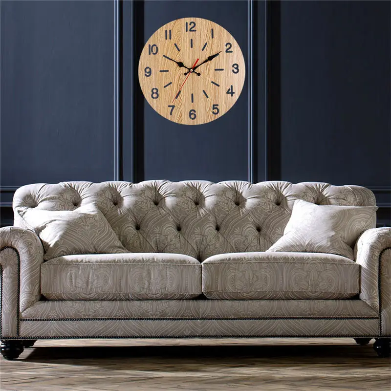 Круглая деревянная рамка с креативными деревянными часами в стиле ретро