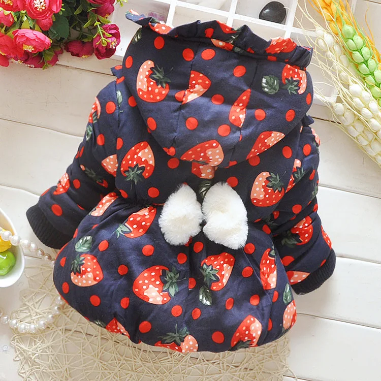 

Children Outerwear Baby Girls Cotton Hooded Coat Winter Jackets Kids Thicken Warm Suit Clothing Girl Cute Strawberry Snowsuits