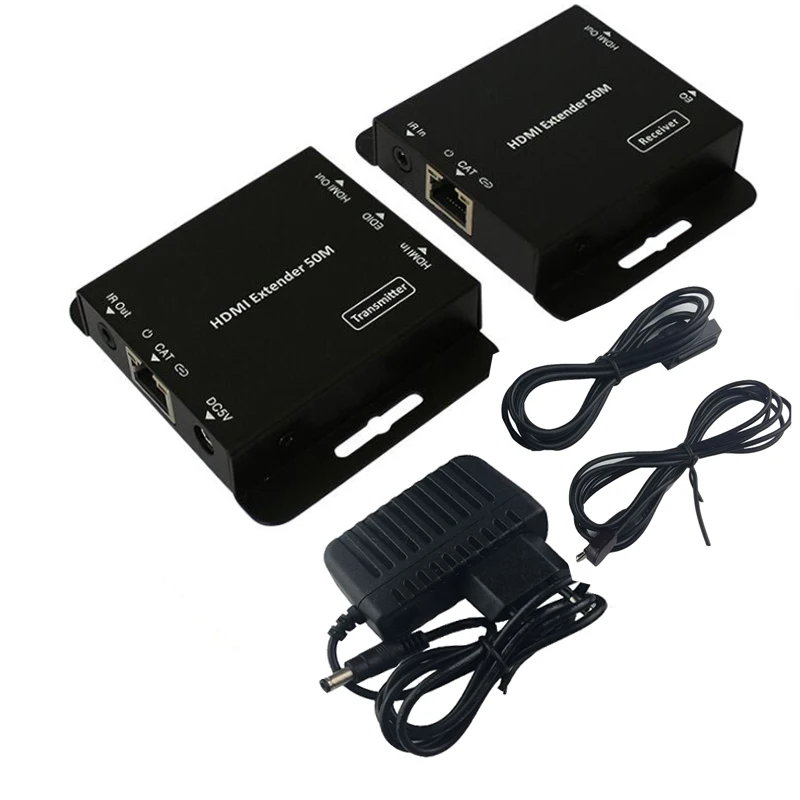 С 2 портами HDMI удлинитель ИК POE cat5/6 кабель(HDMI удлинитель ethernet+ HDMI петля) 1080P с адаптером питания до 50 м