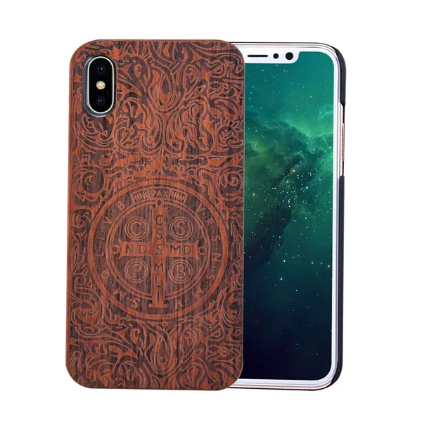 Натуральный деревянный ящик для iPhone X, 8, 7, 6, 6s Plus, 5S, 5, SE, чехол, новинка, тисненый цветок, Череп, волк, узор, деревянный чехол для телефона s - Цвет: Cross Pattern