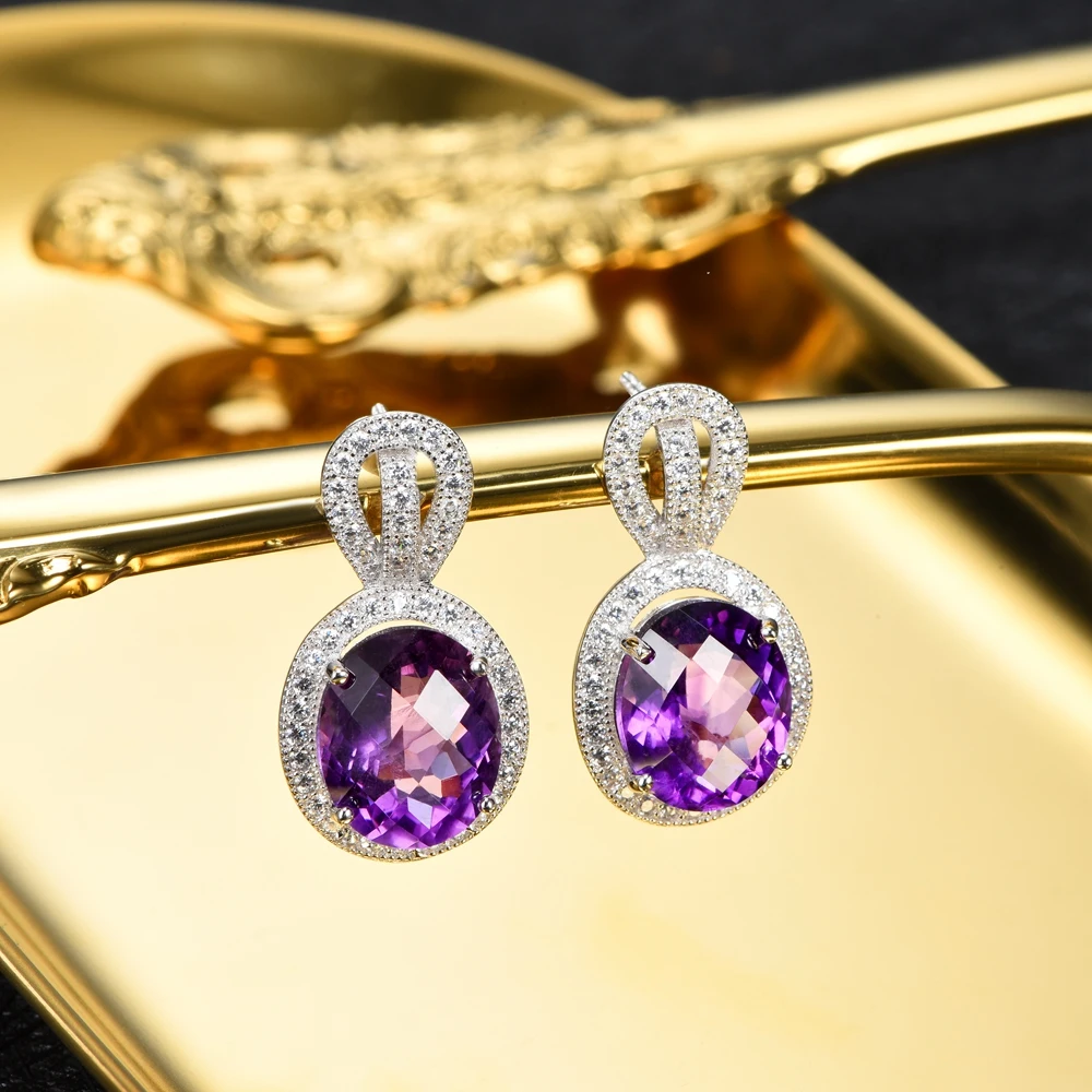 L& Цзуань 9.65ct натуральный аметист висячие серьги 925 пробы серебро романтическая роскошь Сережки для женщин Рождественский подарок