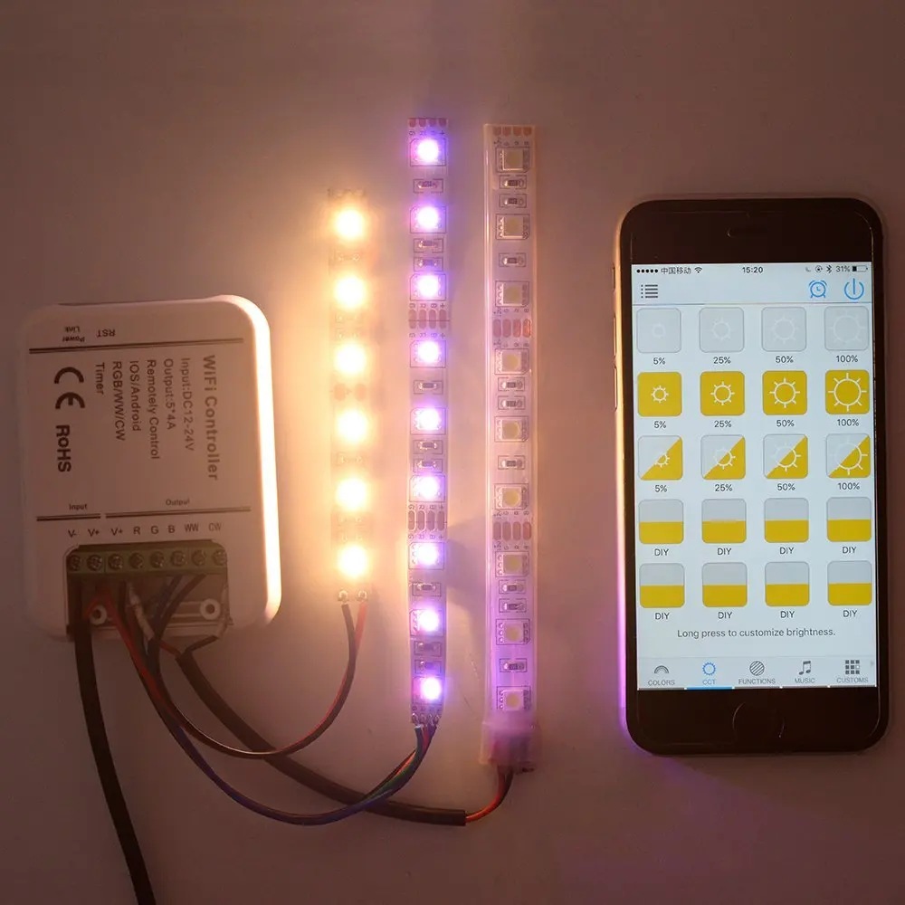 Оригинальный 16 миллионов цветов Wifi 5 каналов RGB/WW/CW led контроллер управление