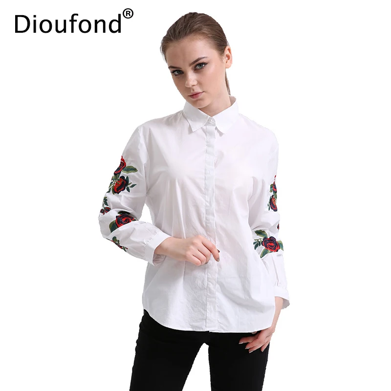 Женская блузка Dioufond белая или темно синяя офисная с длинным рукавом и жемчугом на