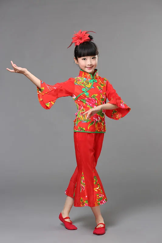 Детский танцевальный костюм Yangke Китайская народная танцевальная одежда для девочек Новогодняя