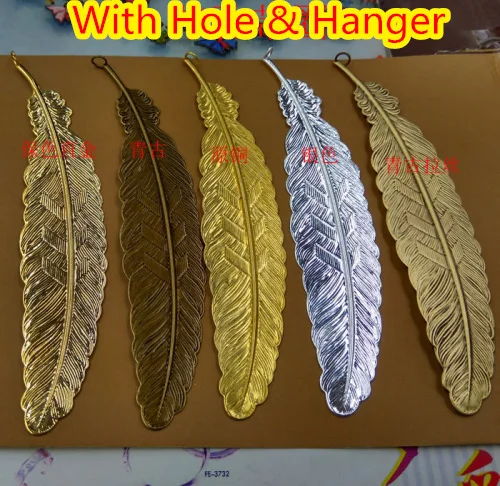 

110*24mm Alloy Feather Bookmark Charms with hole /Pendant Copper with Antique Bronze/Silver/Black/Gold Colors