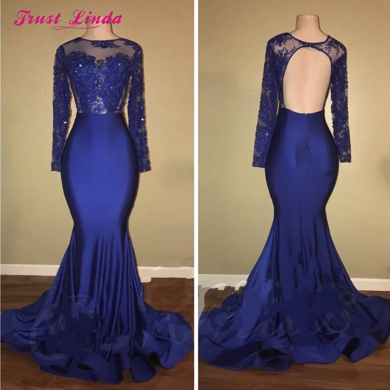 Женское платье с длинным рукавом длиной до пола и открытой спиной платье-Русалка