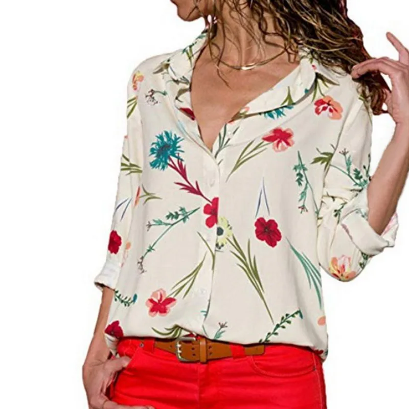 NIBESSER женские рубашки с длинным рукавом v образный вырез цветочный принт на