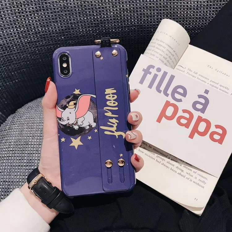 Cute Cartoon Animation Dumbo Phone Case For iPhone 7 Puls 6 6S 8 X XS XR Xsmax Cases Retro Wristband Stand Soft Cover |