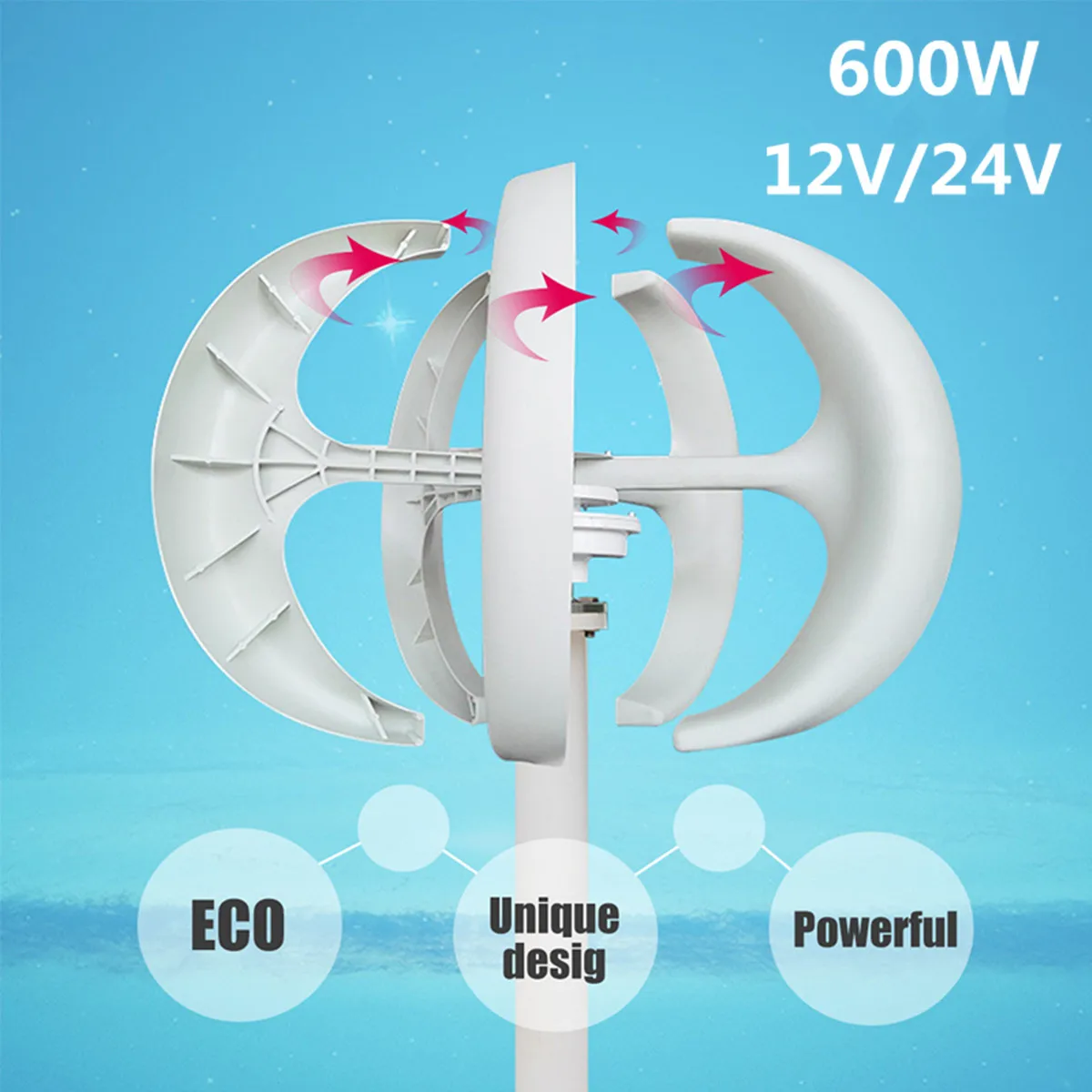 Макс 600W 12V 24V вертикально-осевую ветроэнергетическую установку 5 лезвий с вертикальной осью ветровой турбины генератора Фонари Тип