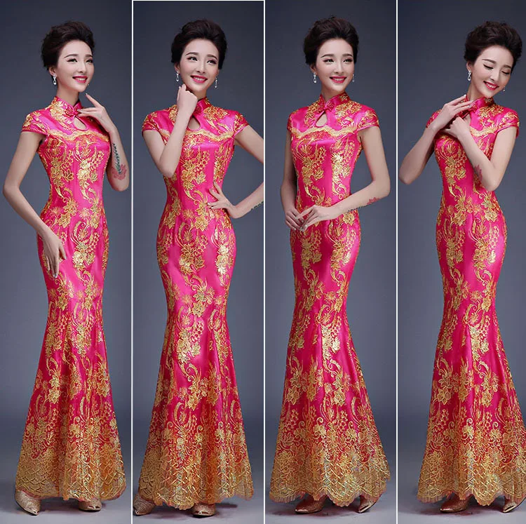 Свадебное платье Red Omen для невесты длинное женское традиционное китайское рыбий