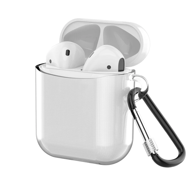 Ясно AirPods чехол с замок карабин Портативный ТПУ Прозрачная крышка и кожи для Apple