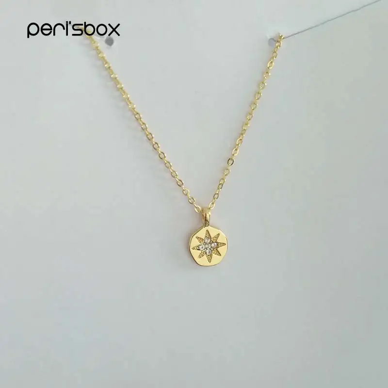 Gold Peri'sBox тонкое Кристальное колье-чокер с монетой для женщин Изысканные Многослойные богемные короткие Колье маленькие CZ диск Кулон ожерелье s - Окраска металла: Gold