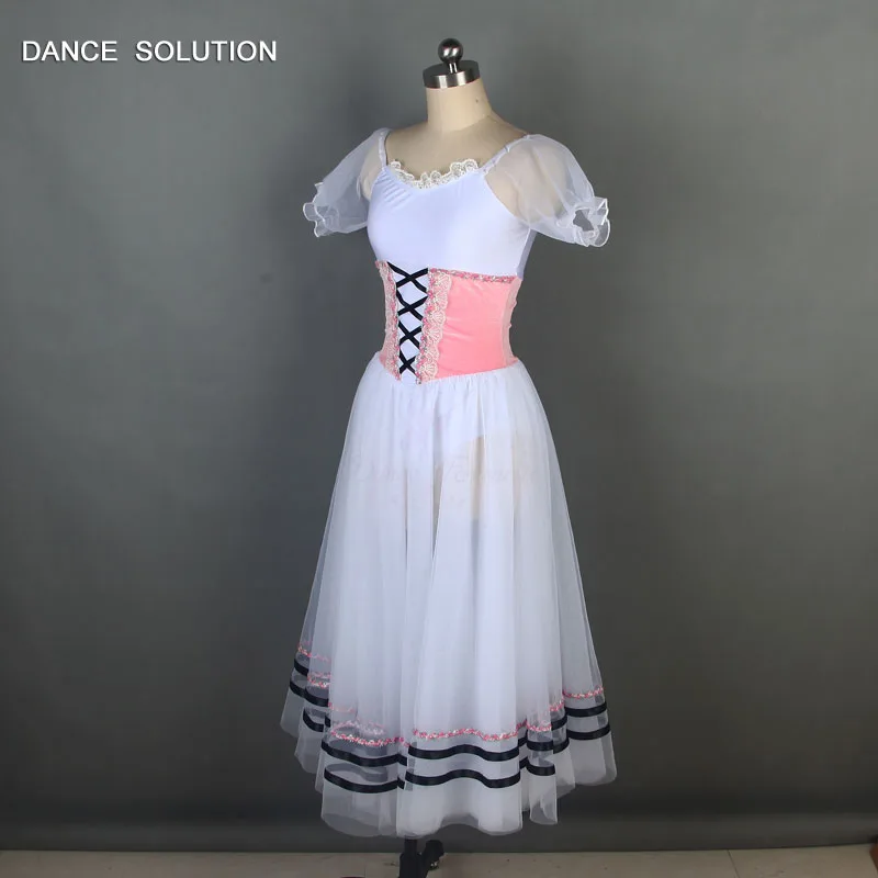 Розовое романтическое длинное балетное платье-пачка для танцев трико белое