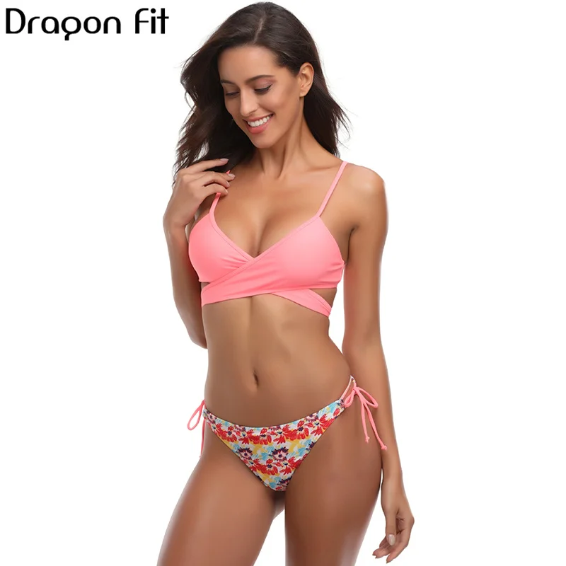 Купальник-бикини Dragon Fit с бантиком на тонких бретельках пуш-апом | Женская одежда