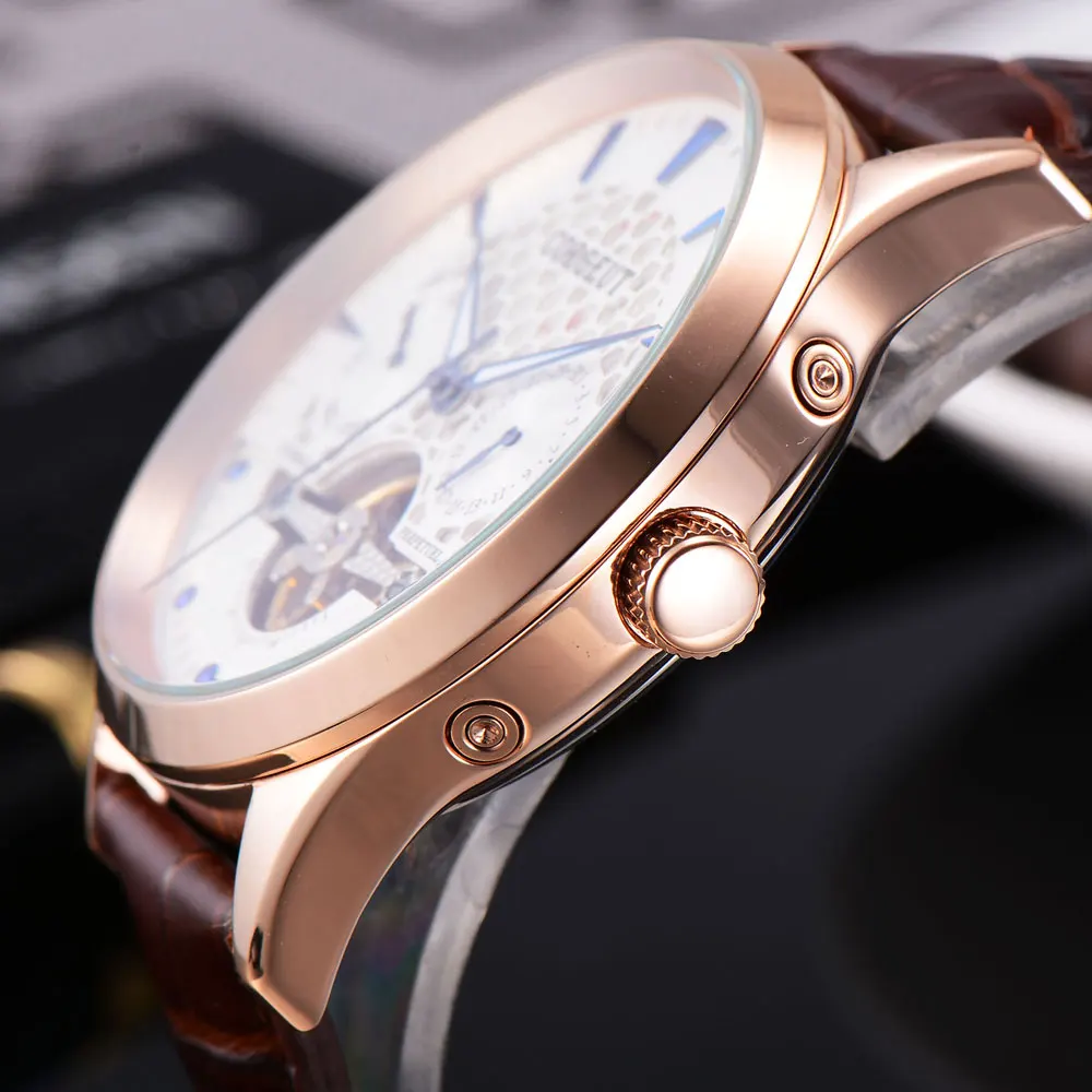 44 мм Мужские Роскошные автоматические наручные часы с белым циферблатом и синими