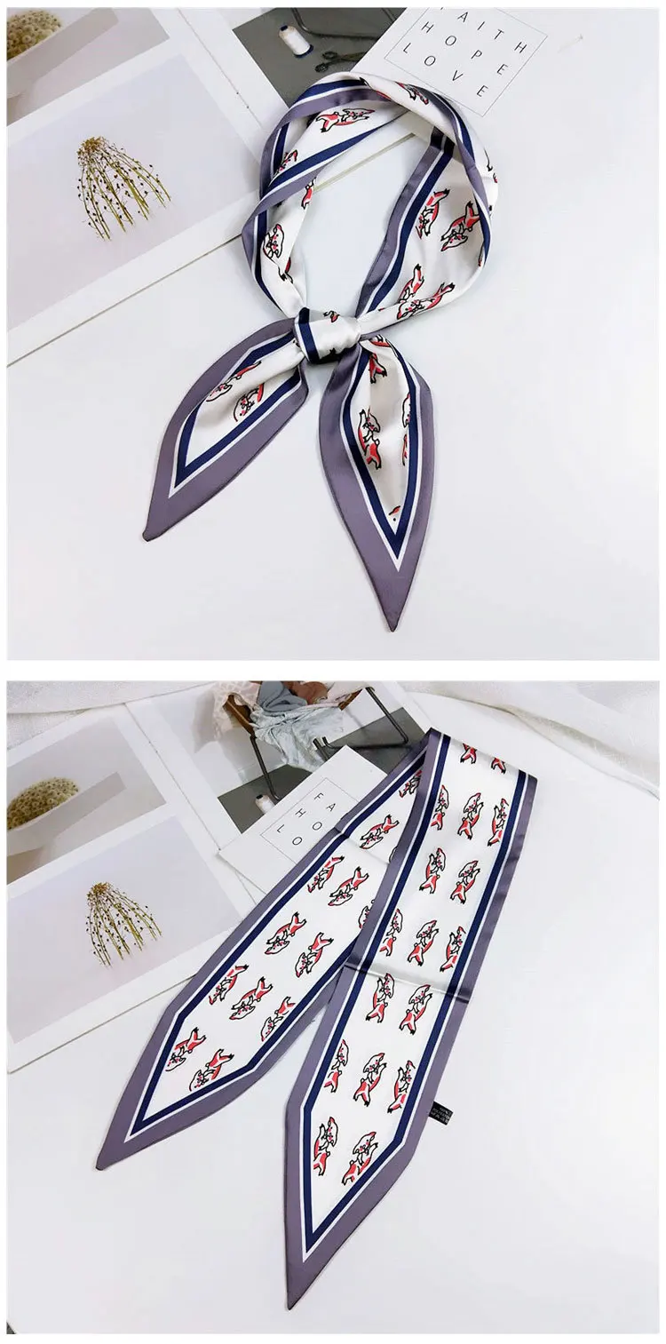 Fashion Hair Scarf For Women Neckerchief Cute Tie Wrist Ribbons Print Silk Satin Bag Scarfs Long Skinny Scarves For Ladies