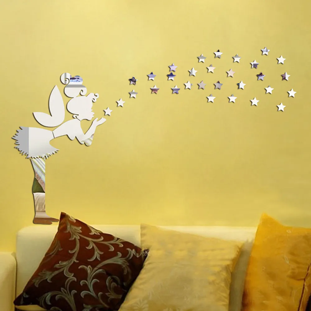 Wall Sticker Bedroom Decoration Angel Magic Fairy Stars 3D Mirror Kid Gift | Дом и сад