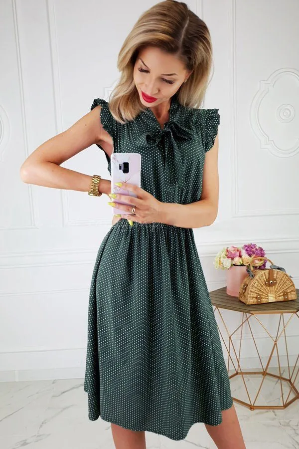 AvoDovA Bohemian Summer Women Dot Chiffon Dresses Fashion Sleeveless O Neck Ruffles Female Dress | Женская одежда
