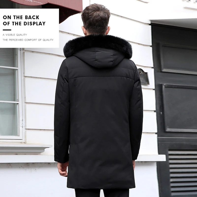 Элитная Фокс меховой воротник с капюшоном Теплая зимняя кофта Для мужчин средней