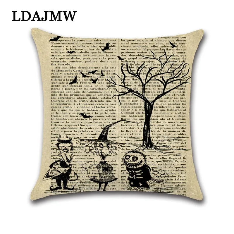 LDAJMW 2018 в стиле Хэллоуин газета мультфильм животный узор наволочка льняная