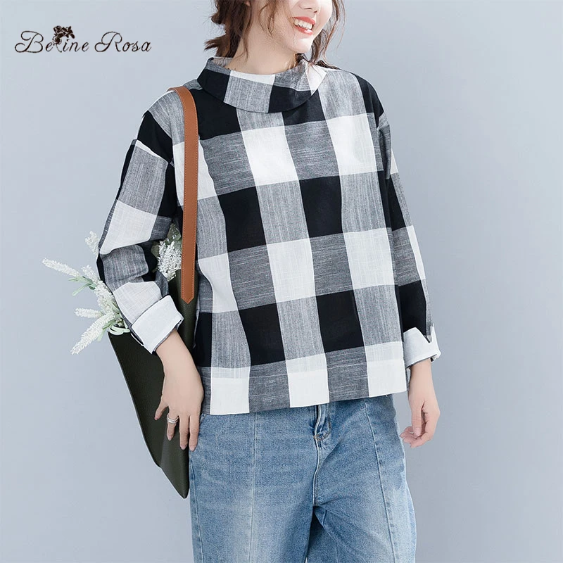 Женские топы и футболки BelineRosa женский воротник водолазки женские клетчатые JJDM0100