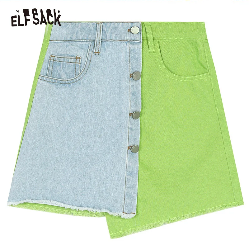 Женская джинсовая юбка ELFSACK летняя неоновая зеленая со средней талией|Женские