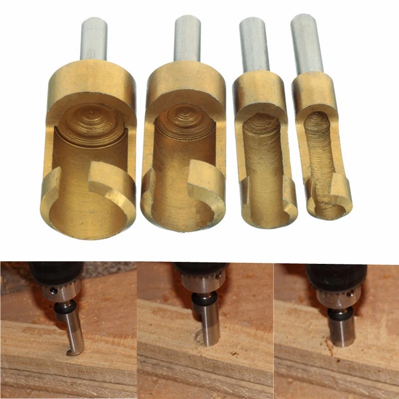 High Carbon Steel Wood Drilling Carpenter Power Tool Drill Bit Round Shank Set Hole Plug Cutter Cutting 6-16mm 4Pcs | Инструменты