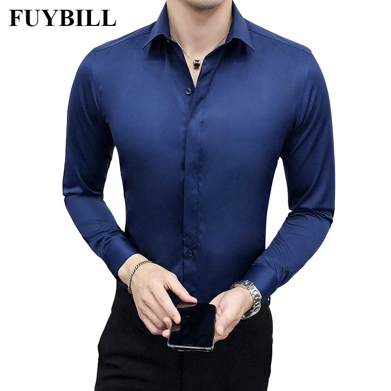 Новая мужская Однотонная рубашка FuyBill Мужская простая и удобная однобортная