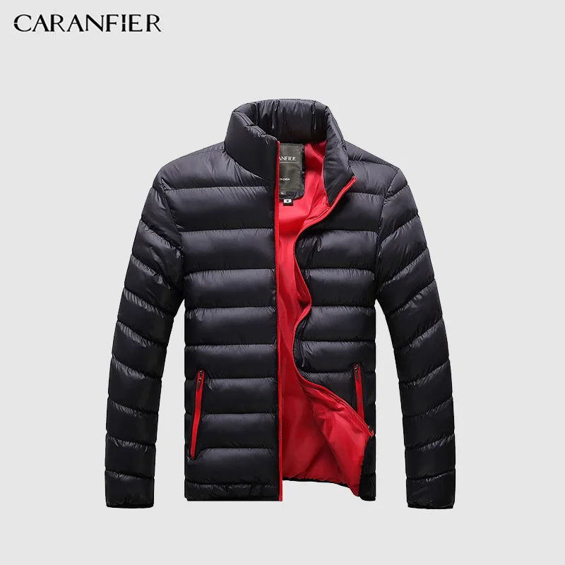 Black Red CARANFIER Новая мужская парка зимняя Толстая куртка с воротником Смарт повседневное хлопковое пальто английский стиль дышащая теплая мужская куртка XS-4XL - Цвет: Black Red