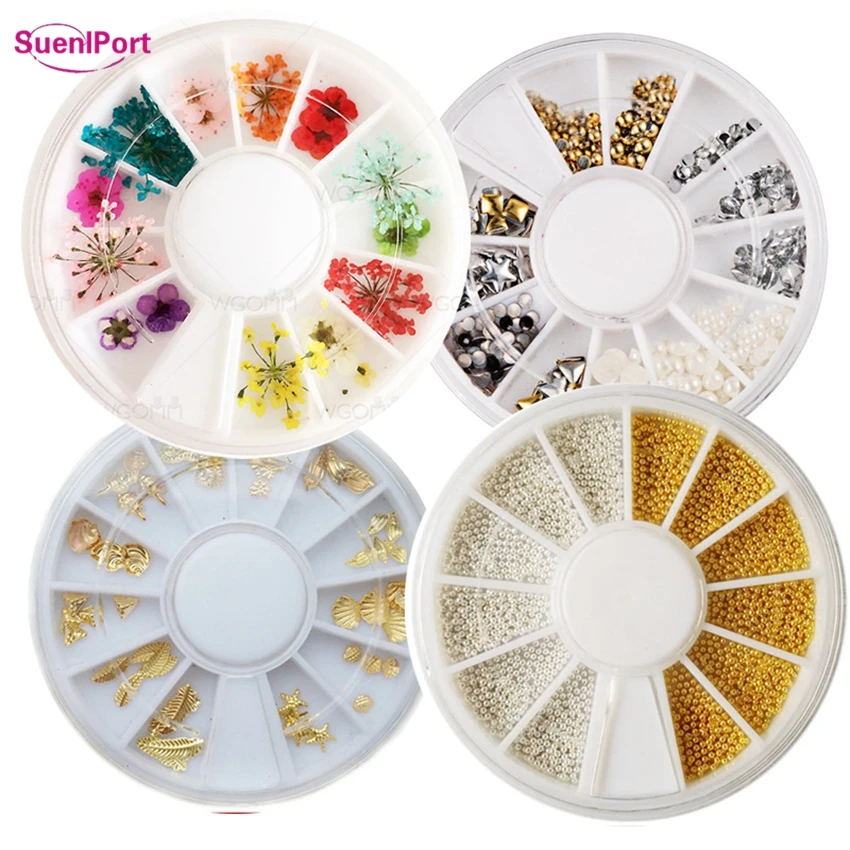 Sune l port nails art dekor Стразы для ногтей сушеные цветы металлические шпильки стальной шар Золотое кольцо Звезда Круглый квадратный в колесе