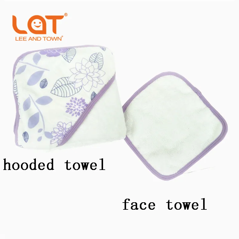 Purple flower set Детское клетчатое банное полотенце с капюшоном, хлопковый Халат для девочки, для новорожденных, одеяла+ платок для лица - Цвет: Purple flower set