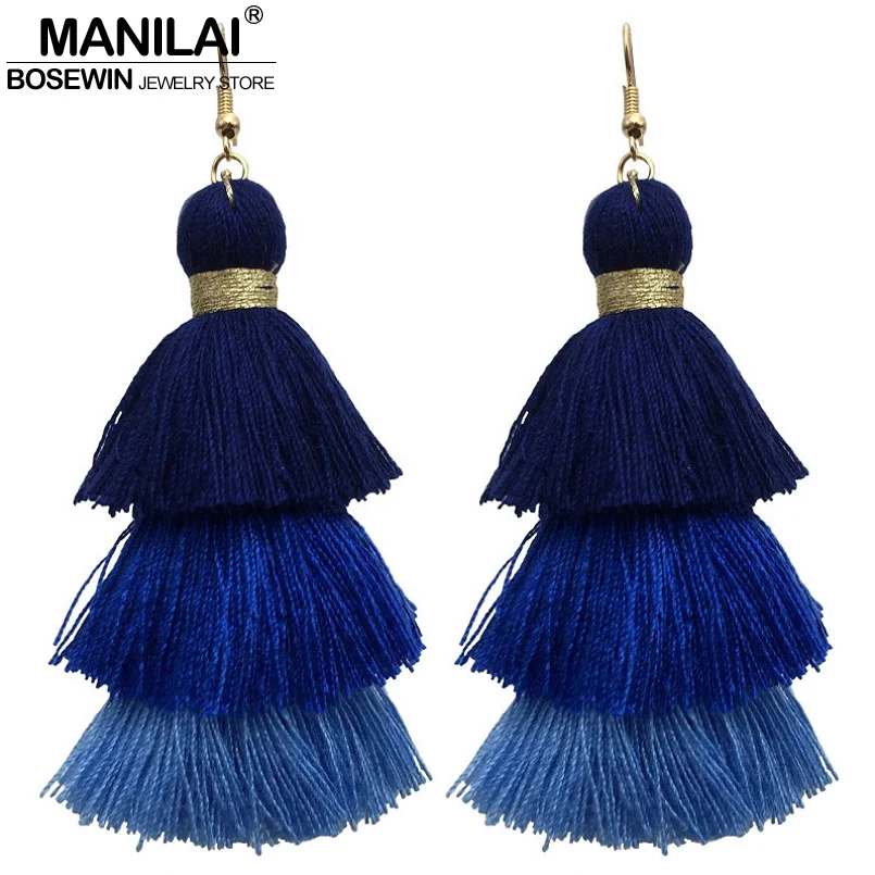 Многослойные хлопковые серьги MANILAI в богемном стиле кисточки винтажные