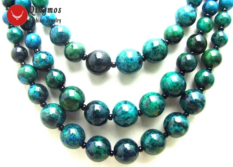Qingmos 3 Strings Natural Chrysocolla Necklace for Women with 4-12mm Round Dark Green Chrysocolla Necklace Jewelry 20-22