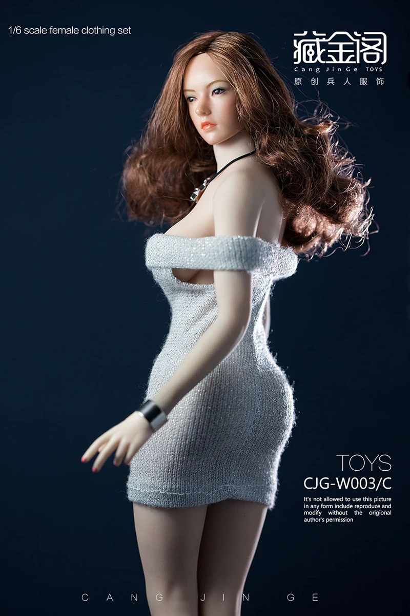 1/6 Sexy Dress Skirt / pink / gray White knit dress Clothes Model Fit 12'' Female seamless Body without body no head