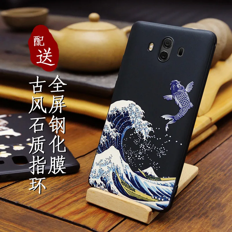 Большой чехол с тиснением для телефона Huawei Honor V20 Play 10 Mate Pro Чехол Kanagawa волны Карп
