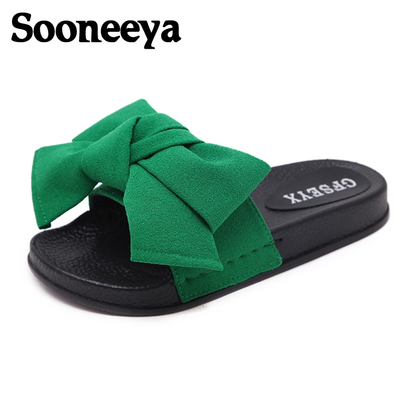 Женские шлепанцы с бантом Sooneeya летние пляжные на плоской подошве бантиком