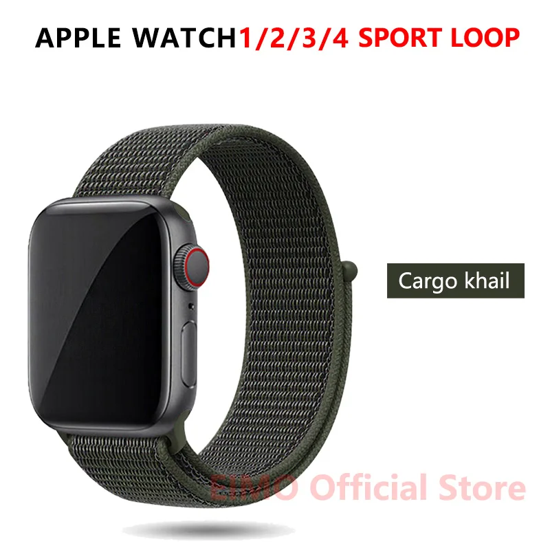 cargo khaki EIMO ремешок для Apple Watch ремешок 44 мм 40 мм Apple Watch 4 5 3 2 1 iwatch ремешок 42 мм 38 мм Спортивная петля нейлоновая петля браслет ремешок для часов - Цвет ремешка: cargo khaki