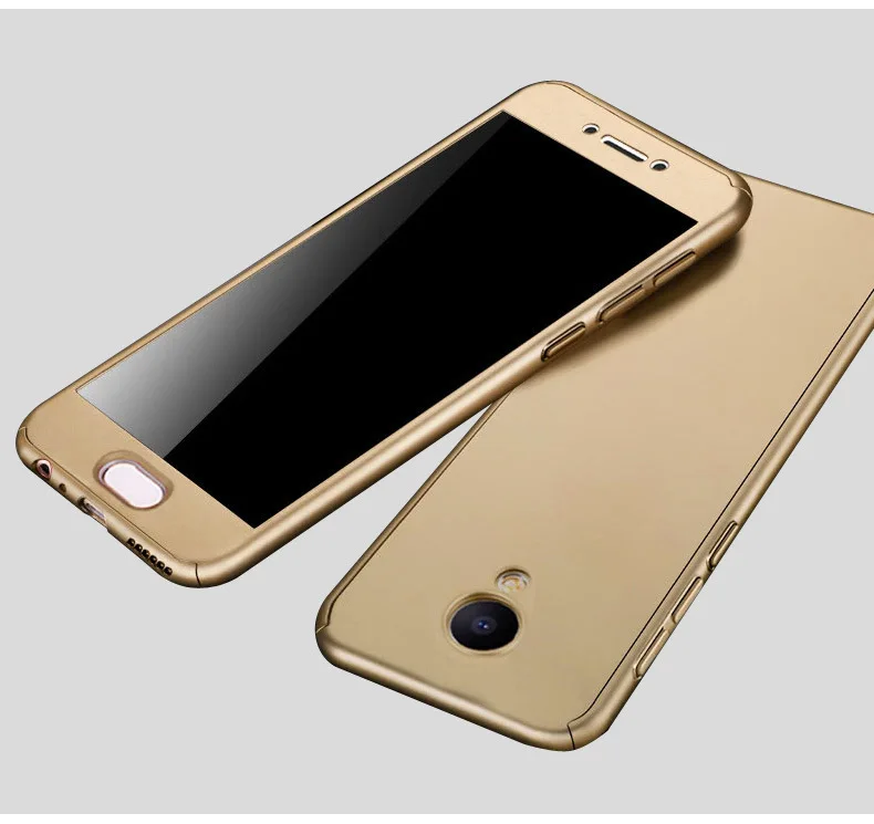 Meizu M6 M5 Примечание M3 Примечание M6 M6S полное покрытие 360 градусов Роскошный Матовый Жесткий пластик чехол для Meizu Pro 7 M6 M5 Примечание чехол закаленное Стекло - Цвет: gold full cover