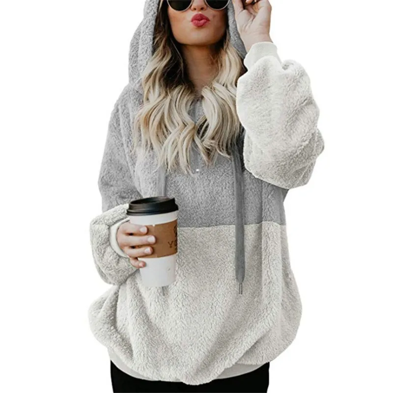 Kawaii S-5XL, новинка, женские толстовки на молнии, для девочек, зимние, свободные, пушистые, Женская куртка с капюшоном, теплая верхняя одежда, пальто, милые толстовки - Цвет: light gray  01
