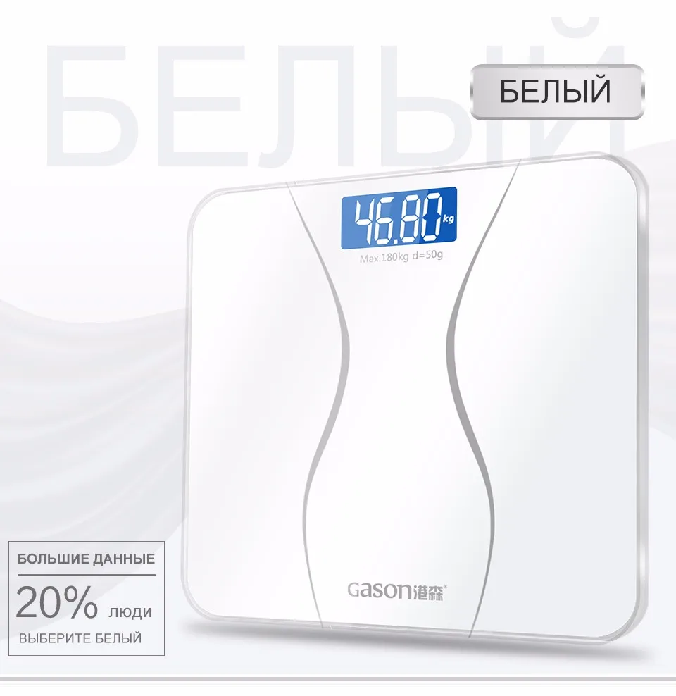 GASON A2 Весы напольные жк-дисплей Закаленное стекло 180кг/50г