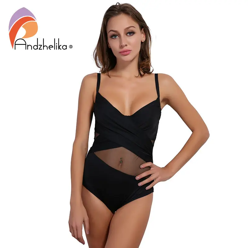 Andzhelika 2021 Sexy Beach Цельный Купальник Твердые Лоскутная Мягкая чашка Сетки Спинки