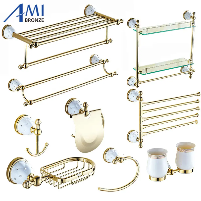 Золотистая полированная латунь &amp алмаз аксессуары для ванной комнаты