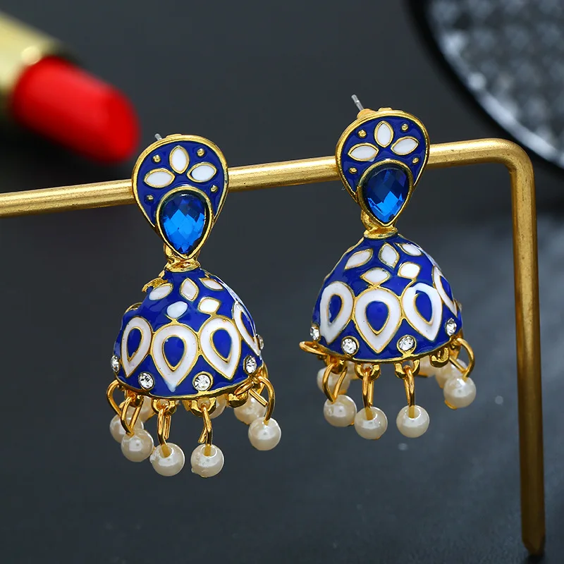 Летняя мода индийская имитация золота Jhumka Jhumki висячие серьги женские ручной