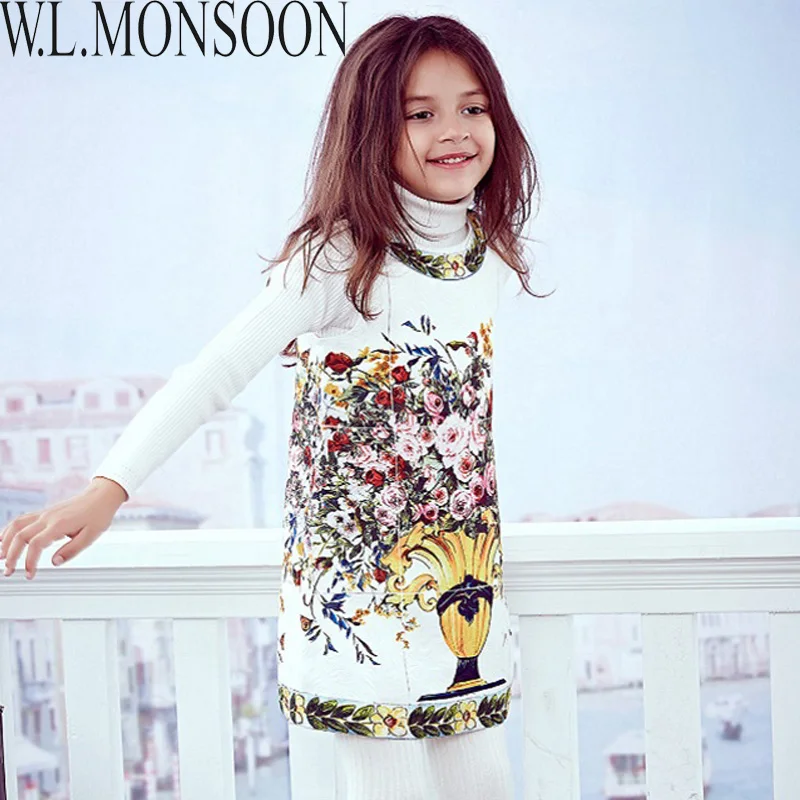 W.L.MONSOON Princess Dress Robe Enfant Flower Print Baby Girls Winter Children 2021 Brand Clothes Kids Christmas Dresses | Детская