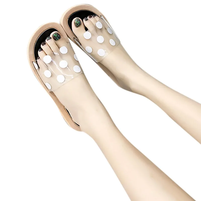 Женские прозрачные тапочки из ПВХ с узором в горошек Шлепанцы на плоской подошве